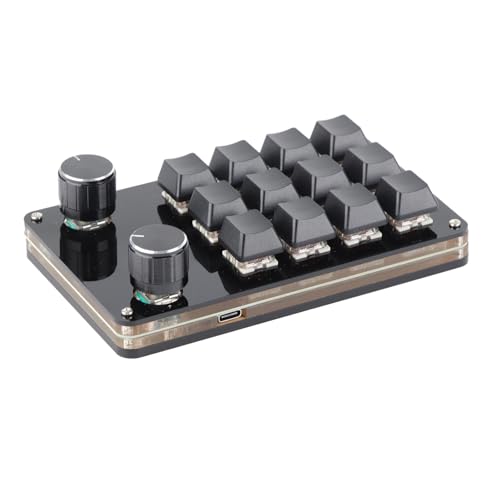 One Handed Programmable Mechanical Keyboard, USB Wired Plug and Play Customized Knobs for Desktop PC, Gaming Keypad for Win Vista Linux OS X (12 Keys with 2 Knobs) - size: 12 Keys with 2 Knobs, style: 12 Keys with 2 Knobs