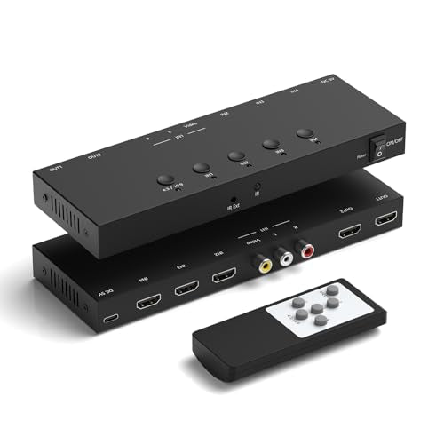 4In to 2Out HDMI/AV Switch (1 AV Input+3 HDMI 2.0 Inputs) RCA to 2Port HDMI Converter for PS1/2/3/4/5, N64, SNES, Switch, DVD, Roku etc. - style: 3HDMI+AV to 2HDMI Converter