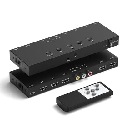 4In to 2Out HDMI/AV Switch (1 AV Input+3 HDMI 2.0 Inputs) RCA to 2Port HDMI Converter for PS1/2/3/4/5, N64, SNES, Switch, DVD, Roku etc. - style: 3HDMI+AV to 2HDMI Converter