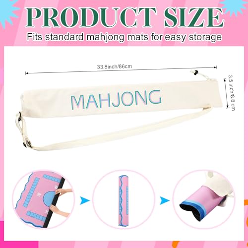 34 Inch Long Mahjong Mat Bag Cute Double Strapped Canvas Drawstring Mahjong Holder Lightweight Outdoor Carrying Bag for Board Games Travel Storage-Mat Not Include(Beige,1 Pc) - color: Beige, style: Soild