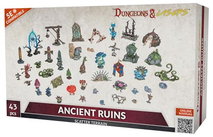 Dungeons & Lasers: Ancient Ruins Scatter Terrain - 43 Piece Modular Design - RPG Terrain for DND and 5E Compatible Tabletop Games - Fits 28/32mm Scale Miniatures - Unpainted & Unassembled - Ages 14+