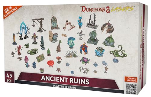 Dungeons & Lasers: Ancient Ruins Scatter Terrain - 43 Piece Modular Design - RPG Terrain for DND and 5E Compatible Tabletop Games - Fits 28/32mm Scale Miniatures - Unpainted & Unassembled - Ages 14+