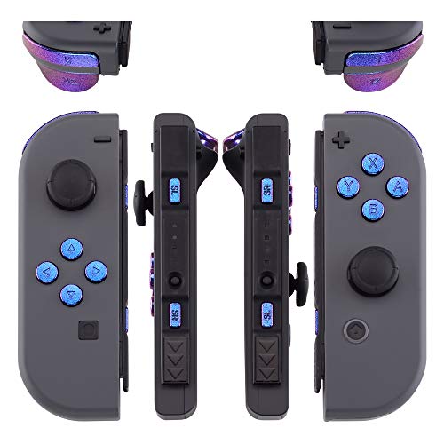 eXtremeRate DIY Full Set Buttons for Nintendo Switch & Switch OLED, Replacement Buttons for JoyCon, ABXY Direction Keys SR SL L R ZR ZL + - Home Capture Trigger Buttons Springs - Chameleon Purple Blue - color: Chameleon Purple Blue
