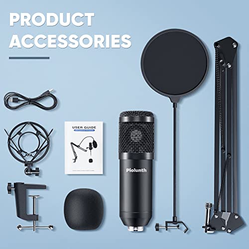 USB Microphone, Plug & Play 192kHz/24bit Cardioid Condenser Studio Mic Kit with Professional Sound Chipset Mount Pop Filte and Boom Arm for Recording, Gaming, Streaming, Skype, Podcast