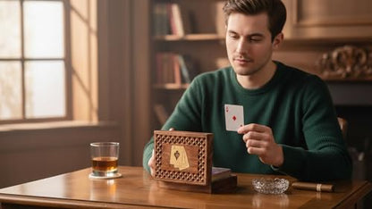 Unique Birthday Gift Ideas Handcrafted Classic Wooden Playing Card Holder Deck Box Storage Case Organizer With Premium Quality 'Ace' Playing Cards Anniversary Housewarming Gifts Men Women