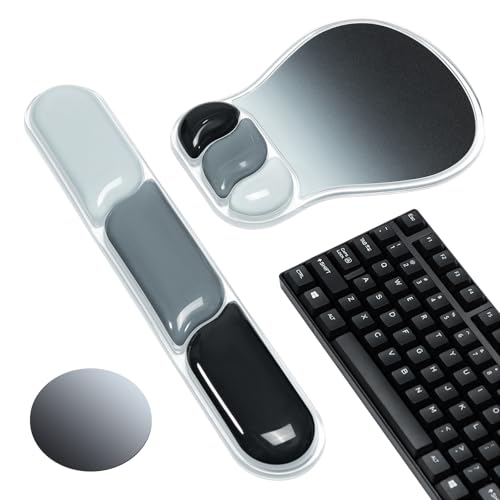 Ospelelf Mouse Pad with Wrist Rest Set Gel Ergonomic Keyboard Wrist Support Anti-Slip Rubber Bottom Office Women Desk Accessories for Computer, Laptop and Gaming, Black and Grey - color: Black and Grey, style: Keyboard Rest + Mouse Rest + Coaster