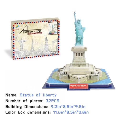 Architecture World Famous of 3D Puzzle.Build Your Own Collection of 17 Global Landmarks (Notre Dame, Colosseum) - Educational DIY Model Kit for Kids & Adults. (Statue of Liberty) - color: Statue of Liberty