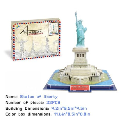 Architecture World Famous of 3D Puzzle.Build Your Own Collection of 17 Global Landmarks (Notre Dame, Colosseum) - Educational DIY Model Kit for Kids & Adults. (Statue of Liberty) - color: Statue of Liberty