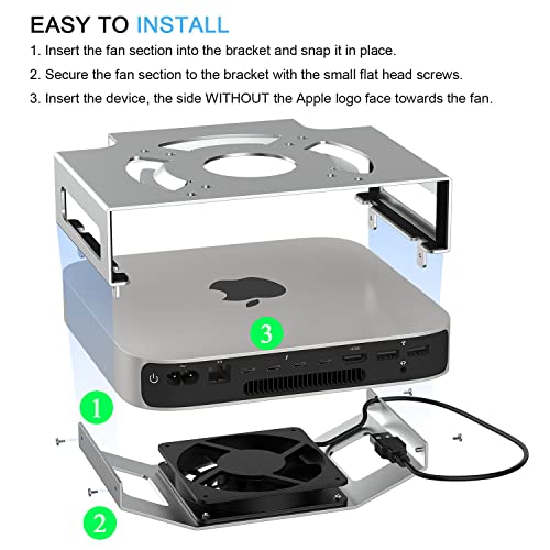Mac mini Cooling Fan Mount, IFCASE Behind Monitor, Under Desk, Wall Mount Cooling Fan Stand for Mac mini 2010 to 2023 M2, Compatible VESA Holder with Anti-Scratch Pad (Silver) - color: Silver