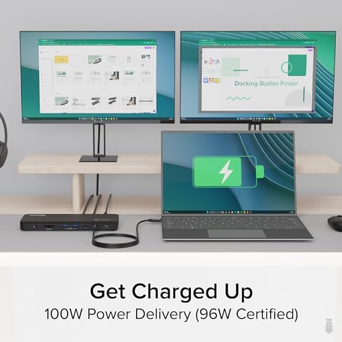 Plugable Thunderbolt 4 Dock, 100W Charging (96W Certified), Dual HDMI Docking Station for Windows and Mac, Single 8K or Dual 4K 60Hz, 40Gbps, 13 Ports with Ethernet, SD/microSD (TBT4-UD5)
