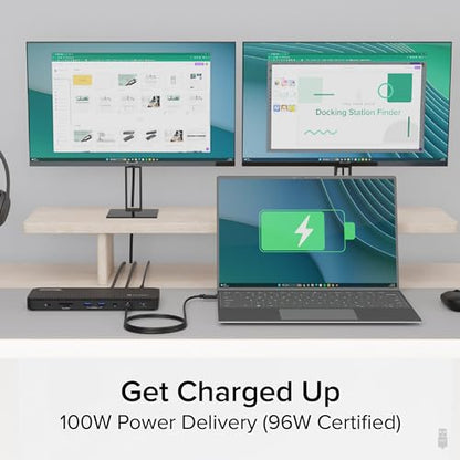 Plugable Thunderbolt 4 Dock, 100W Charging (96W Certified), Dual HDMI Docking Station for Windows and Mac, Single 8K or Dual 4K 60Hz, 40Gbps, 13 Ports with Ethernet, SD/microSD (TBT4-UD5)