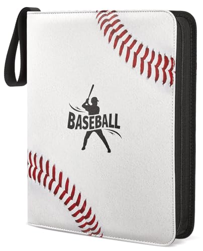 Fabmaker 9 Pocket Card Binder, PU Cover Trading Card Binder Holds 756 Cards | Premium 3 Ring Zipper Card Binder, Portable Baseball Card Binder, Collection Album for Game & Sport Cards, Baseball Style - color: Baseball Style
