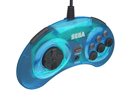 Retro-Bit Official Sega Genesis USB Controller 8-Button Arcade Pad for Sega Genesis Mini, Switch, PC, Mac, Steam, RetroPie, Raspberry Pi - USB Port - (Clear Blue) - color: Clear Blue