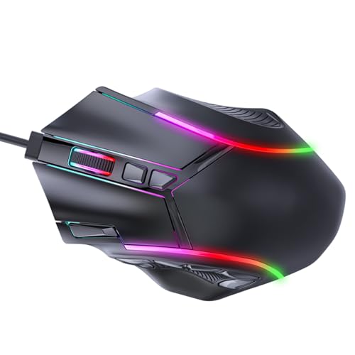 Gaming Mouse, 7 Programmable Buttons, RGB Lighting, 1200 to 12800 DPI, 1000Hz Polling Rate, Ergonomic Design Wired Mouse, Computer with 12 Buttons for Laptop, PC