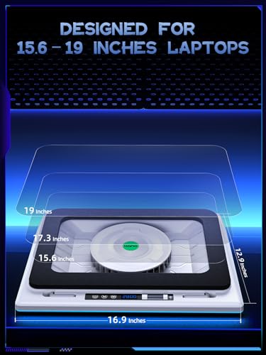 llano V12 RGB Laptop Cooling Pad, Gaming Laptop Cooler | 5.5 Inch Turbofan, Airtight Pressure Chamber, Fast Cooling Laptop 15.6-19in, Adjustable Speed, Touch Control, White (RGB) - color: White RGB