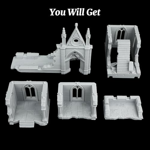 AUSPDICE DND Terrain 25mm Gothic Sanctuary Ruins, TTRPG Building Set | 1:64 Scale Unpainted Multi-Level DND Building with Stairs and Arches for Dungeons and Dragons, TTRPGs and Wargames - AF1161