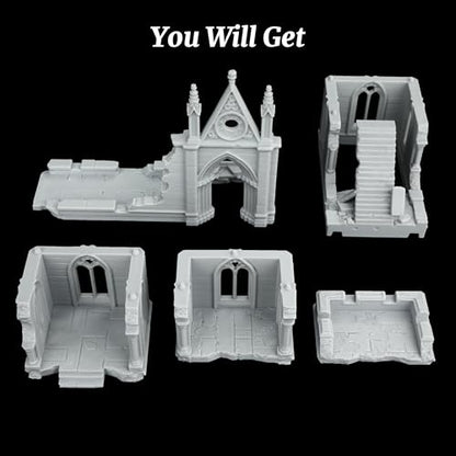 AUSPDICE DND Terrain 25mm Gothic Sanctuary Ruins, TTRPG Building Set | 1:64 Scale Unpainted Multi-Level DND Building with Stairs and Arches for Dungeons and Dragons, TTRPGs and Wargames - AF1161
