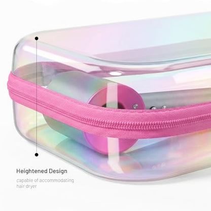 Clear Hard Shell Organizer Cases, 2 Pack | Iridescent PET shell with water-resistant, scratch-resistant surface for travel, toiletries, electronics and daily essentials - color: Pink Iridescent
