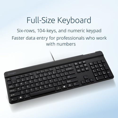 Kensington KB201C Simple Solutions Wired Keyboard with Smart Card Reader (CAC), TAA Compliant, Black (K75454TAA) - size: Wired Keyboard w/ CAC reader