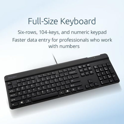 Kensington KB201C Simple Solutions Wired Keyboard with Smart Card Reader (CAC), TAA Compliant, Black (K75454TAA) - size: Wired Keyboard w/ CAC reader