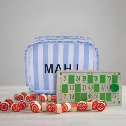 Sanwuta 1 Pcs Mahjong Tile Bag with Zipper,Blue,Ruffles | Embroidered Mahjong Case for 166 American Mahjong Tiles (1.2") Portable Bags for Board Game Party Gathering Travel - color: Blue, style: Ruffles