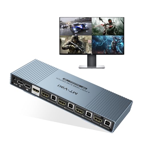 MT-VIKI 4K Quad HDMI KVM Multiviewer 4x1 w/PIP POP, Support ONE Set of Keyboard/Mouse/Monitor Control 4 PCs, 4K@30Hz Support Hotkey/Button Seamless Switching - size: 4x1 w/ KVM