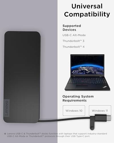 Lenovo USB-C Slim Travel Dock, 8 Ports, Up to 65W PD Pass Through, Integrated USB-C Cable, 4K Display Support, Black - style: Slim Travel Dock