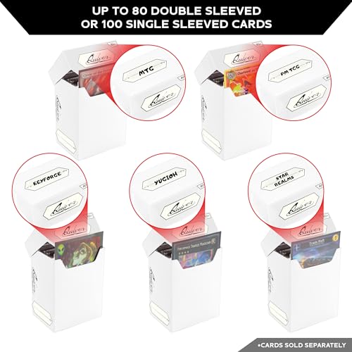 Quiver Time White Trading Card Deck Block & Card Sleeves Bundle Fits Magic: The Gathering Cards & Other TCG - 80+ Standard Deck Box with 2 Dividers and 100 Artemis White Sleeves (66 x 93 mm) | 1 deck box 80+ with 2 dividers and 100 Artemis white sleeves (