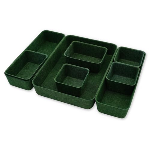 Welaxy Desk drawer organizer bins shallow trays felt storage desktop box for jewelry watches office supplies makeup small key holder minimalism 8-piece (Forest Green) - color: Forest Green