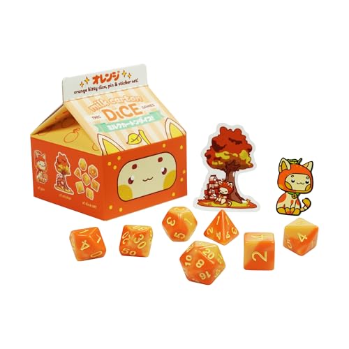 1985 Games Orange Kawaii Cat Dice Set – Dungeons and Dragons Dice | DND Tabletop Roleplaying - color: Orange
