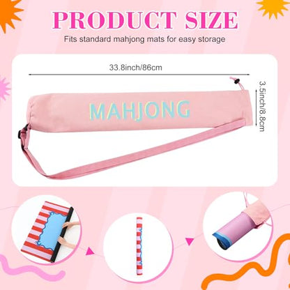 34 Inch Long Mahjong Mat Bag Cute Double Strapped Canvas Drawstring Mahjong Holder Lightweight Outdoor Carrying Bag for Board Games Travel Storage-Mat Not Include(Light Pink,1 Pc) - color: Light Pink, style: Soild