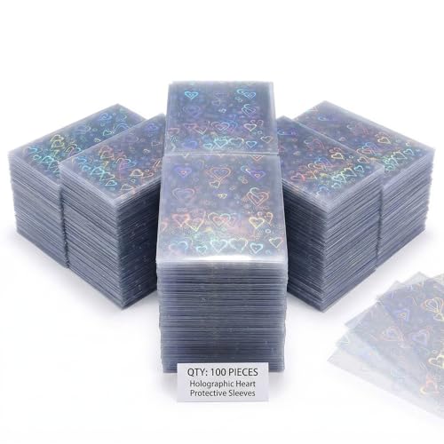 Photocard Sleeves 3.58x2.56 in Love Heart Shape Laser Flashing Holographic Foil Protective Covers for Card Enthusiasts，100 PCS