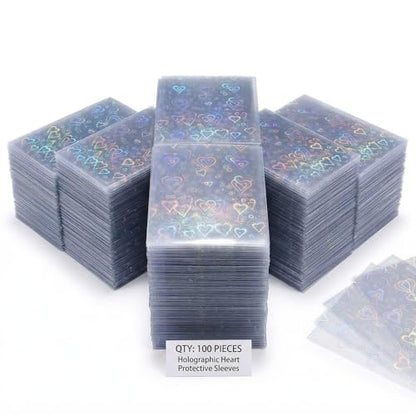 Photocard Sleeves 3.58x2.56 in Love Heart Shape Laser Flashing Holographic Foil Protective Covers for Card Enthusiasts，100 PCS