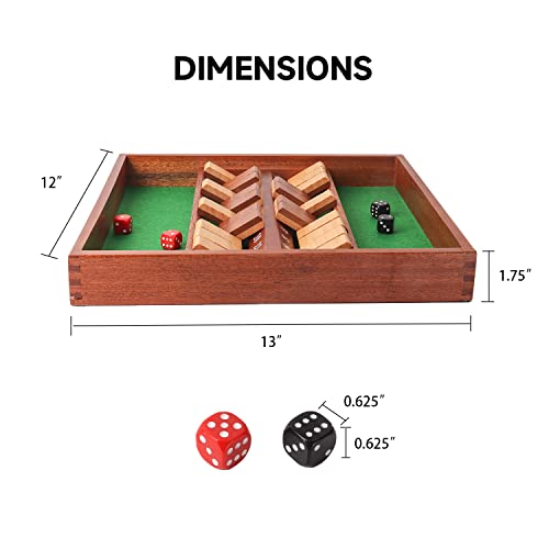 GSE 2-Player Wooden Shut The Box 12 Numbers, 12 Spots Dice Game with 4 Dice | Fun Educational Math Game, Addition Training, For Kids & Adults, Family Game Night, Classes, Parties, Bars, Travel, Camping