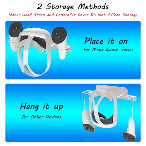 VR Wall Mount for Meta Oculus Quest 3S/Quest 3/Quest 2/Quest Pro/Rift-S/Vision Pro Headset & Controllers, Aluminum VR Wall Holder with 2 Storage Way, Desk Space Saving & Stable VR Stand, Silver