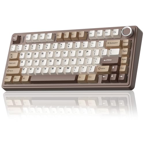 AULA F75 75% Wireless Mechanical Keyboard, Hot Swappable Creamy Keyboard, Pre-lubed Linear Switches, 2.4GHz/Type-C/BT5.0, RGB Backlit Gaming Keyboards(White&Brown) - color: White&Brown