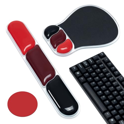 Ospelelf Mouse Pad with Wrist Rest Set Gel Ergonomic Keyboard Wrist Support Anti-Slip Rubber Bottom Office Women Desk Accessories for Computer, Laptop and Gaming, Black and Red - color: Black and Red, style: Keyboard Rest + Mouse Rest + Coaster