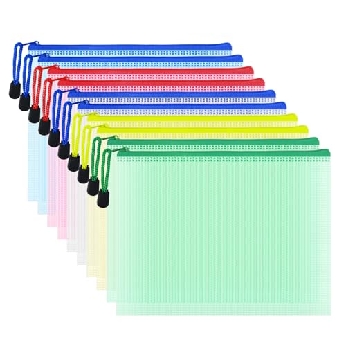 10 Pcs Zipper File Bags, Waterproof Plastic Mesh Pouch for Office School, Board Game Storage Bags (A5 Size 9.2''x6.7'', Multicolored) - color: Multicolored, size: A5 Size 9.2 x 6.7 inch