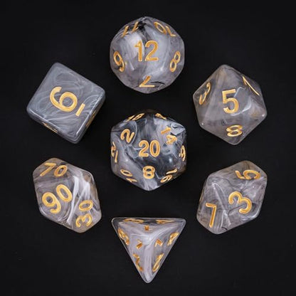 7-Die DND Dice Set Polyhedral Dice Set with a Leather Dice Bag, D&D Dice Set for RPG Table Games (Transparent Black Mix White) - color: Black Mix White