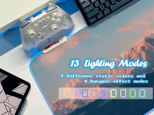 JMIYAV White RGB Gaming Mouse Pad 31.5x12 Inch PC XL Large Extended Glowing Led Light Up Desk Pad Non-Slip Rubber Base Computer Cute Mousepad Mat Desk Accessories Gaming Setup 93-802 - color: Ember Peaks