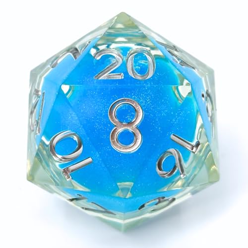 Sage's Portal Souls Liquid Core D20 33mm Chonky Sharp Edge Resin Die DND Dice for Dungeons and Dragons RPG Tabletop TTRPG (Sky Souls) - color: Orbs - Sky Blue