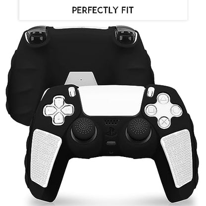 SIKEMAY Anti-Slip PS5 Controller Skin, Soft Thicken Non-Slip Studded Silicone Gel Grip Protective Cover Case for PlayStation 5 Controller Grip, 2 Pack with 8 x Thumb Grip Caps - color: Black-White