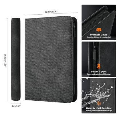 Card Binder 9 Pocket - Premium Card Collection Binder for 360 Cards, Durable Side-Loading Card Album with Zipper, Perfect for TCG, MTG, and Sports Cards, Black - color: Black