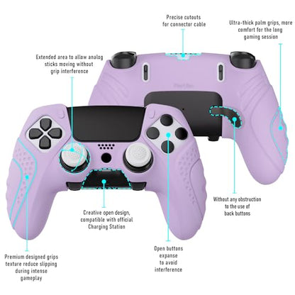 PlayVital Guardian Edition Anti-Slip Ergonomic Silicone Cover Case for ps5 Edge Controller, Soft Rubber Protector Skin for ps5 Edge Wireless Controller with Thumb Grip Caps - Mauve Purple - color: Mauve Purple