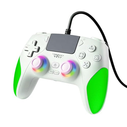 AKalyptra RGB Wired Controller for PS-5/PC, Gaming Controller Support Programmable/Remap/Turbo Functions, Dual Vibration, 3.5MM Audio Jack, Motion Control, Compatible with PS-5/PS-4/PC/MAC/IOS/Android/Steam Deck(Green, 87inch) - color: Green