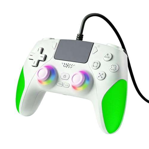 AKalyptra RGB Wired Controller for PS-5/PC, Gaming Controller Support Programmable/Remap/Turbo Functions, Dual Vibration, 3.5MM Audio Jack, Motion Control, Compatible with PS-5/PS-4/PC/MAC/IOS/Android/Steam Deck(Green, 87inch) - color: Green
