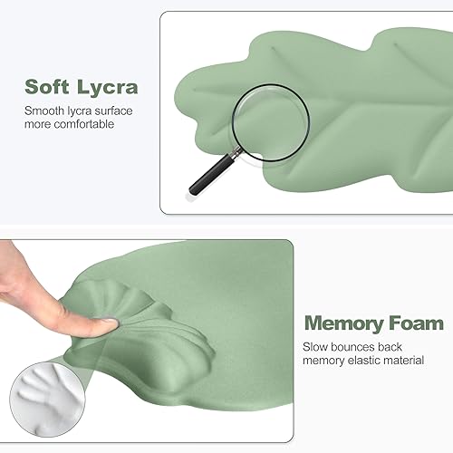 Keyboard Wrist Rest and Mouse Pad with Wrist Support Set, Ergonomic Leaf Shape Mouse Pad with Non-Slip Base, Pain Relief Memory Foam Mousepad for Computer,Laptop,Home Office, Green - color: Green