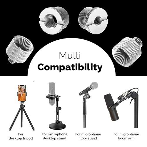 Mic Stand Adapter Set - 8 Piece Metal Tripod Adapter Kit - 5/8 Female to 3/8 Male & 1/4 Female to 5/8 Male - ADP02A Silver - color: 10 ADAPTER