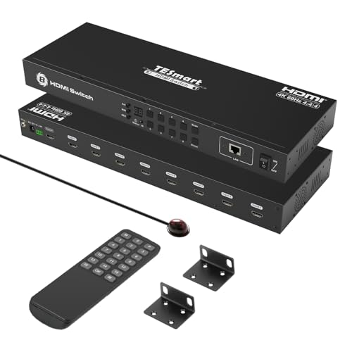 TESmart 8×1 HDMI Switch 8 in 1 Out 4K @ 60Hz HDCP with 19-inch Rack-Ears | RS-232 / LAN Control | IR Remote Control and Auto Switch | Auto Scan Time Interval - Black - style: HDMI Switch 8 ports 4K@60Hz
