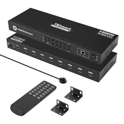 TESmart 8×1 HDMI Switch 8 in 1 Out 4K @ 60Hz HDCP with 19-inch Rack-Ears | RS-232 / LAN Control | IR Remote Control and Auto Switch | Auto Scan Time Interval - Black - style: HDMI Switch 8 ports 4K@60Hz